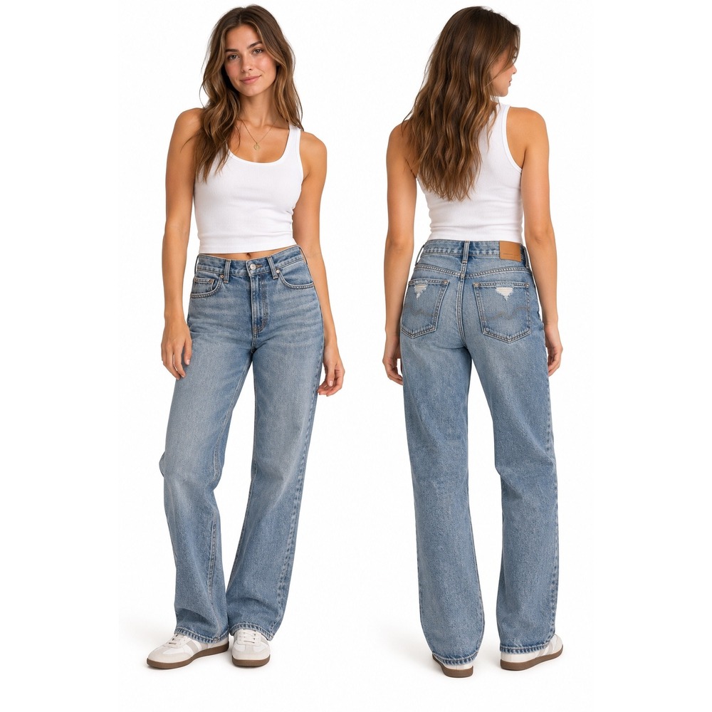 American Eagle Highest Rise Mom Jean 12 Long Blue Denim Tapered High Waist Retro